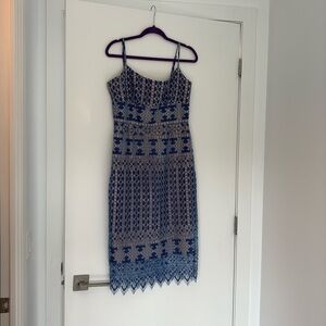 BCBG maxazria blue lace midi dress. Size 10